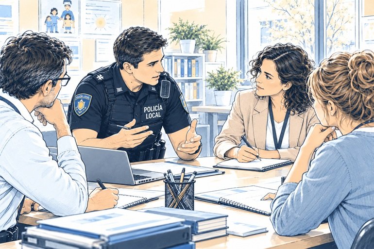 Agente de Policía Local reunido con profesionales de un centro educativo
