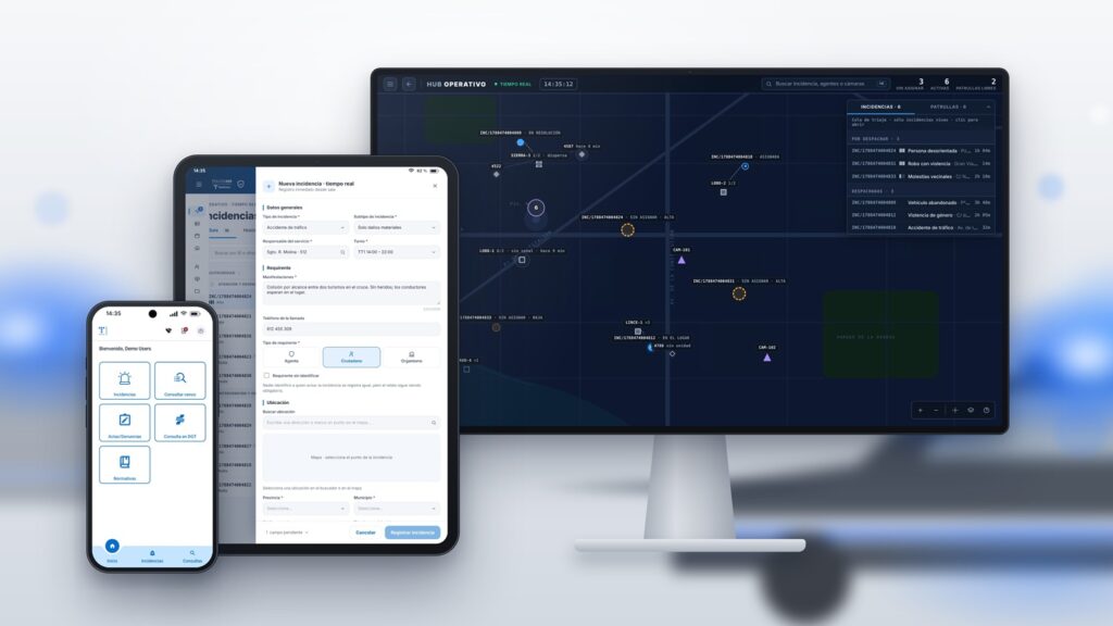 Plataforma Policial de Telefónica con mapa operativo y gestión de incidencias